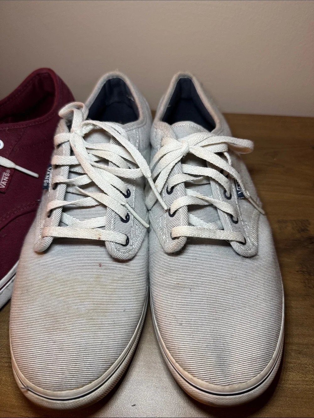 Vans Low-Top Canvas Sneakers in Burgundy and Light Gray